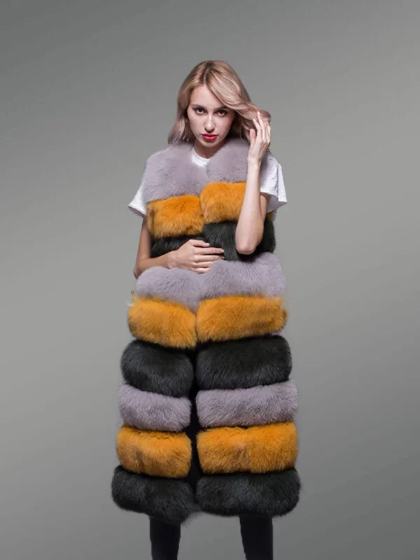 Women’s colorful real fox fur real warm long paragraph winter vest