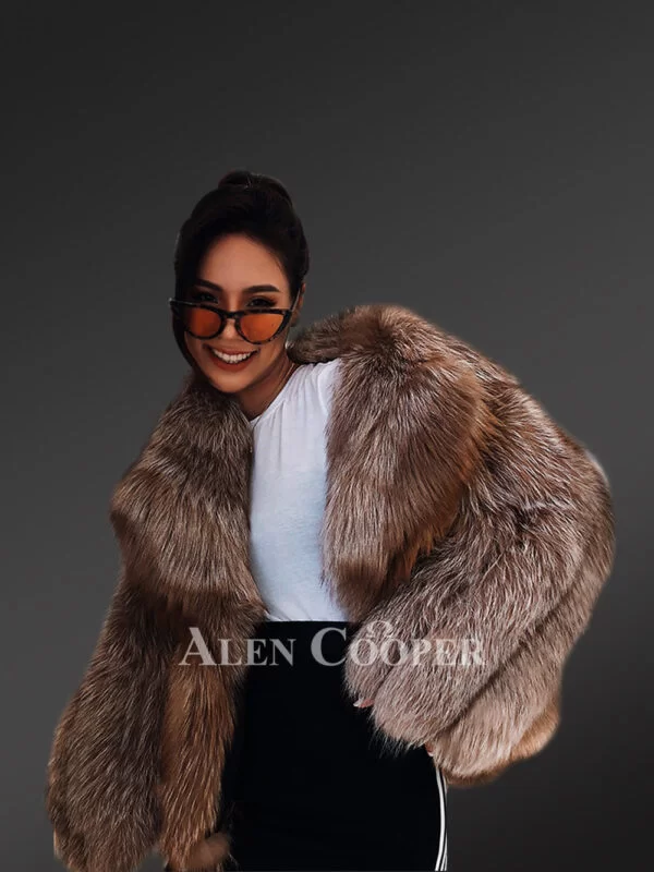 Women’s Cool Poncho Styled Real Fox Fur Shaggy Winter Coat - Image 2