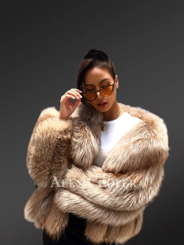 Women’s Cool Poncho Styled Real Fox Fur Shaggy Winter Coat - Image 5