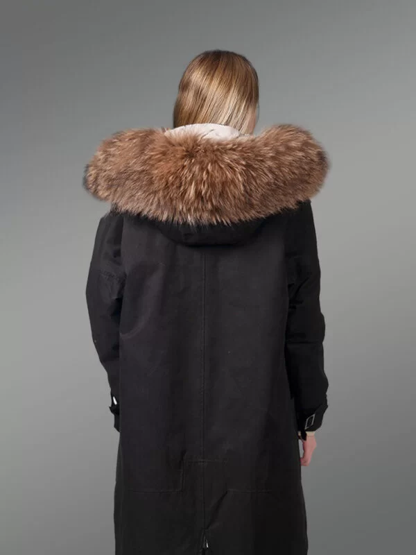 Women’s Elegant Brown Parka with Soft Raccoon Fur Hood and Long Collar - Image 4