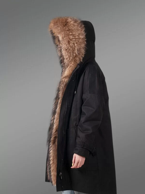Women’s Elegant Brown Parka with Soft Raccoon Fur Hood and Long Collar - Image 5
