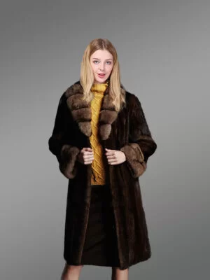 Women’s Elegant Brown Warm Jacket Made from Mink Fur