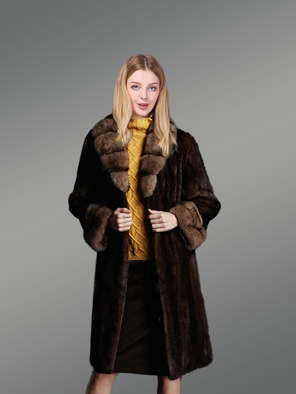 Women’s Elegant Brown Warm Jacket Made from Mink Fur