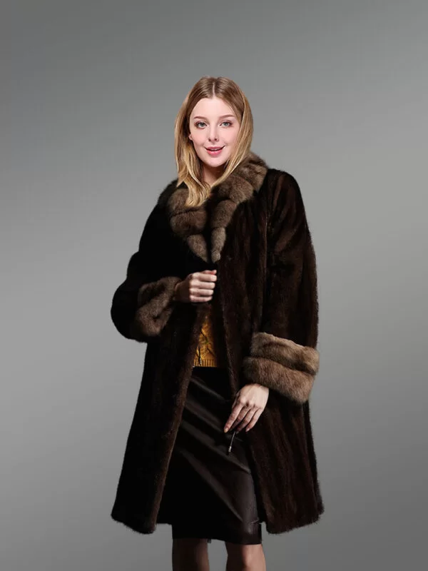 Women’s Elegant Brown Warm Jacket Made from Mink Fur - Image 2