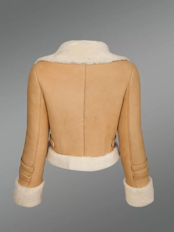 Women’s Genuine Shearling Jacket with Contrasting Collar and Handcuffs - Image 3