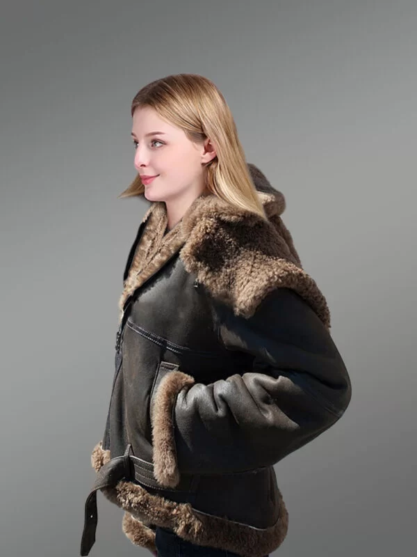 Womens Shearling Jacket in coffee Color - Image 3