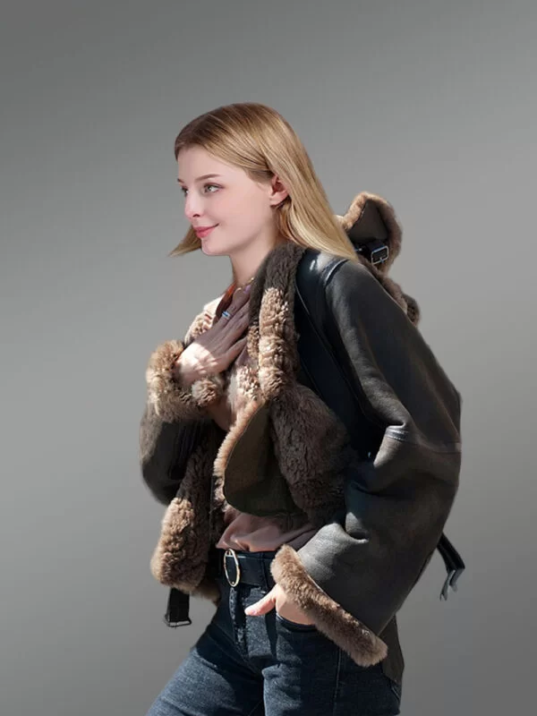 Womens Shearling Jacket in coffee Color - Image 5