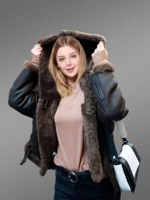 Womens Shearling Jacket in coffee Color