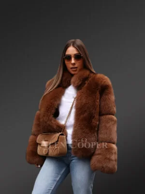 Women’s Oversized Real Fox Fur Coat with Paragraph Sleeve