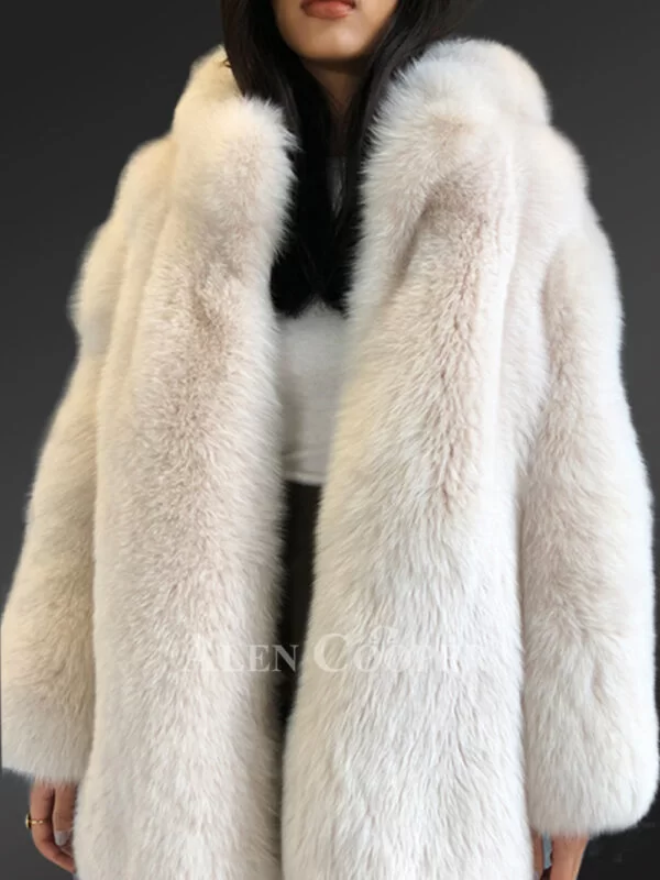 Women’s Oversized Real Fox Fur Real Warm Winter Coat in White - Image 4