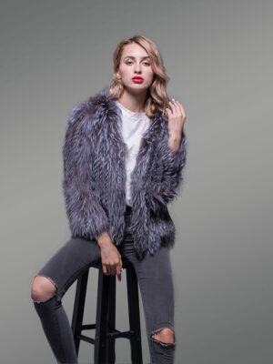 Women’s Real Silver Fox Fur Casual Short Winter Coat with Supreme Warmth