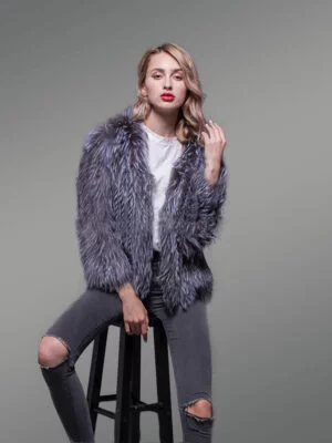 Women’s Real Silver Fox Fur Casual Short Winter Coat with Supreme Warmth
