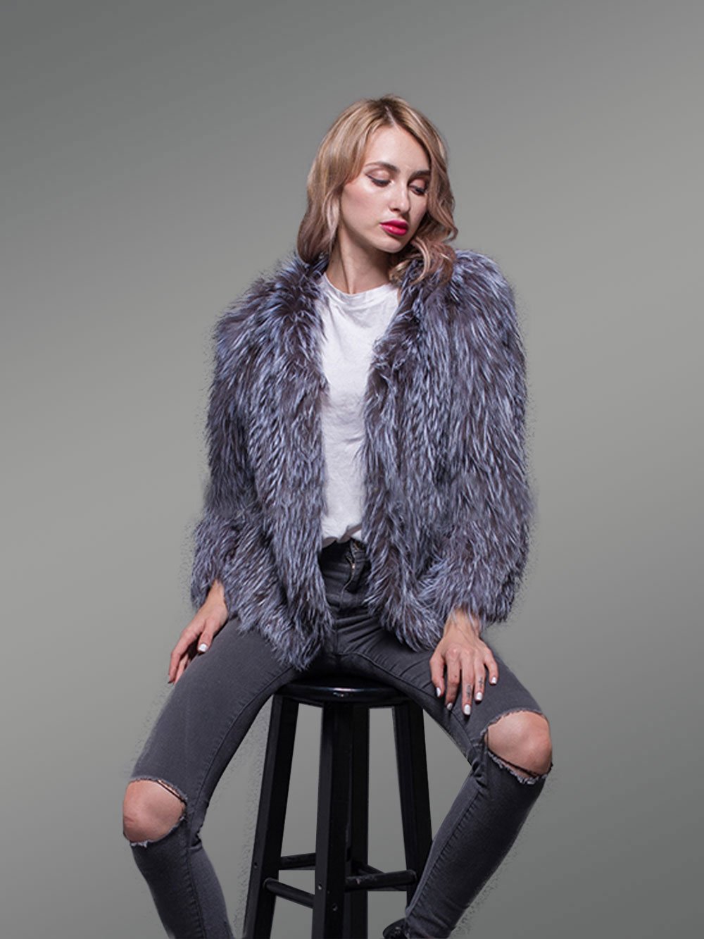 Women’s Real Silver Fox Fur Casual Short Winter Coat with Supreme Warmth - Image 3