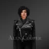 Women’s short length real leather black biker jacket