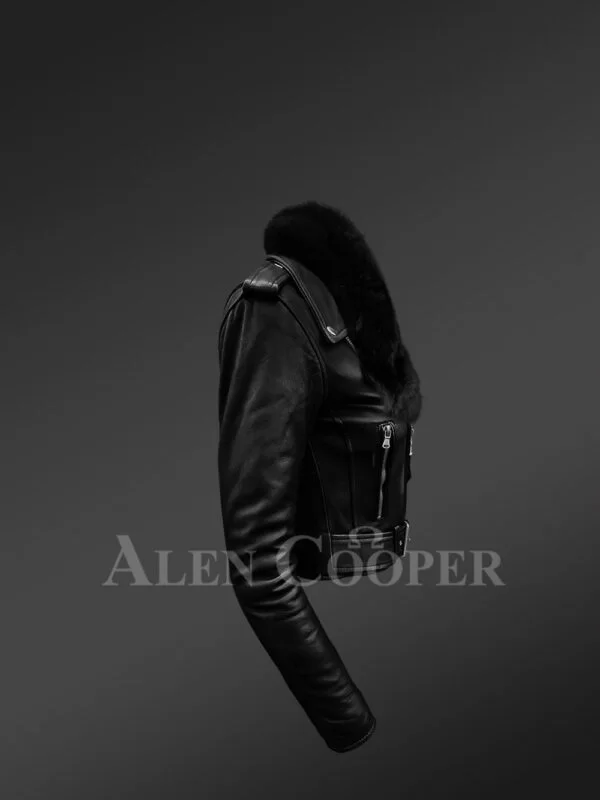 Crop Leather Jacket for Women - Image 5
