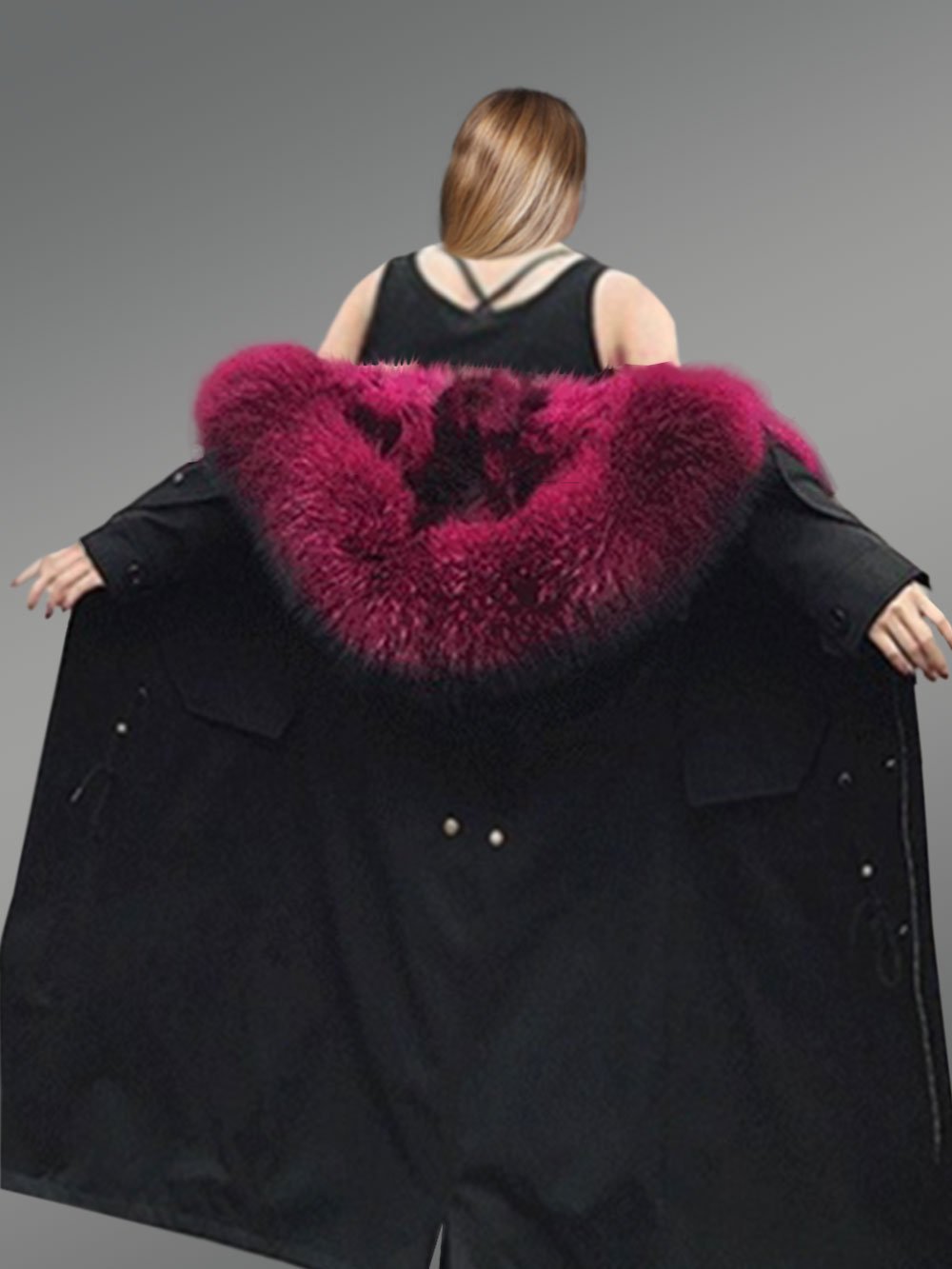 Womens Nylon Parka Coat with Hybrid Convertible Vest with Raccoon Fur Lining - Image 6