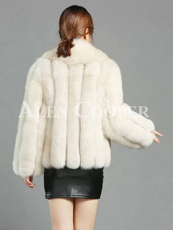 Women's Super Stylish and Luxury Real Fox Fur White Coat - Image 5