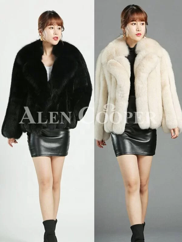 Women's Super Stylish and Luxury Real Fox Fur White Coat