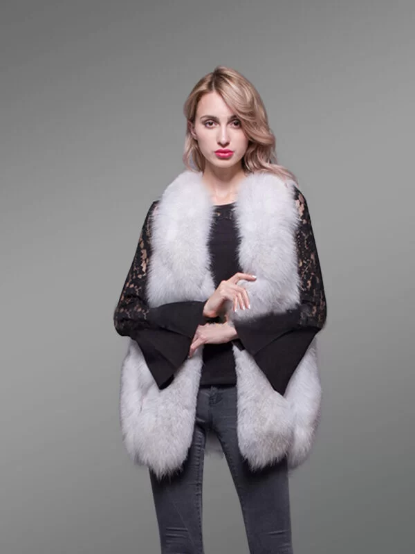 Women’s white mid-length genuine fox fur true warm winter vest