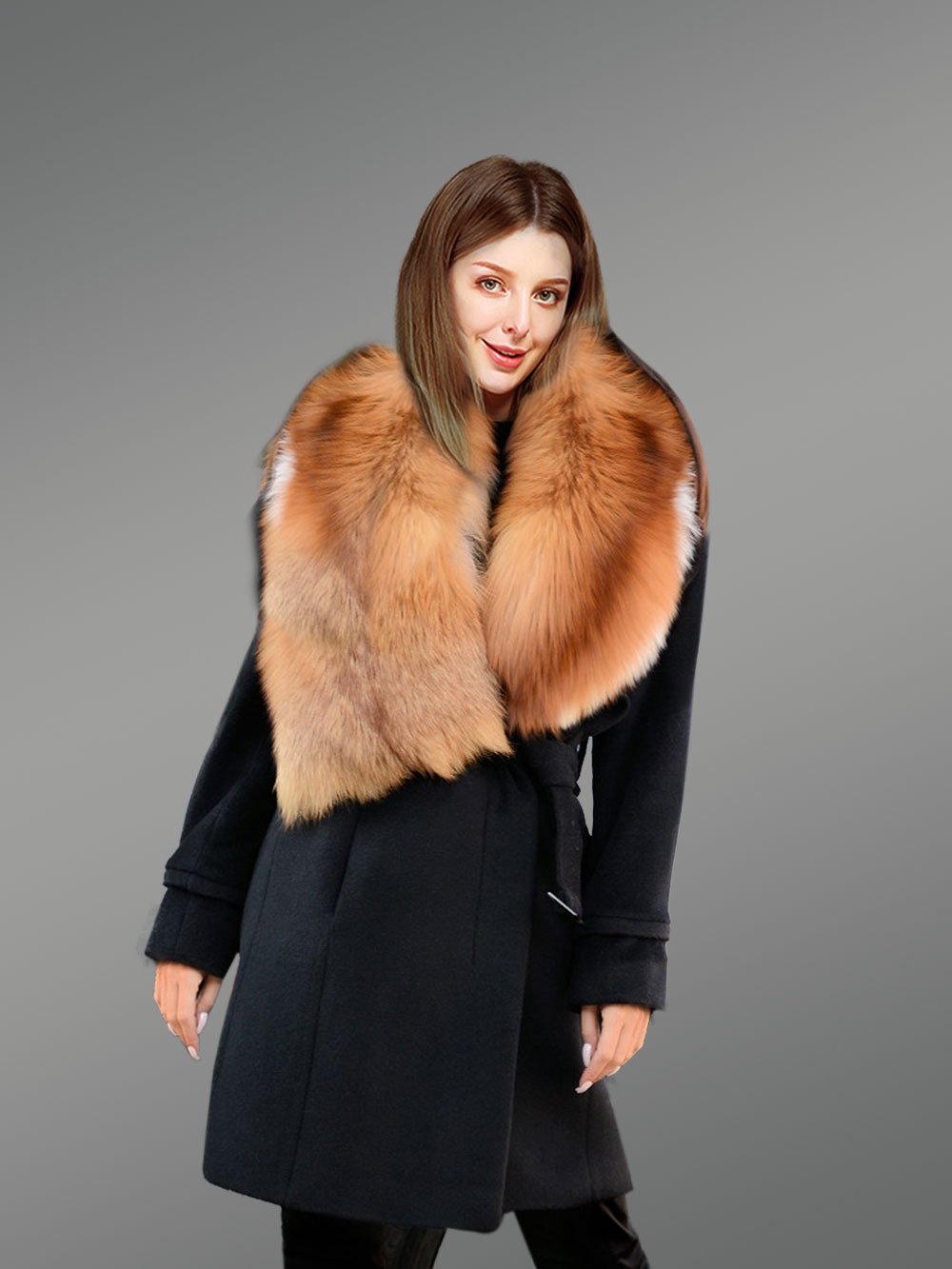 Woolen Long Coat with Fur - Image 3
