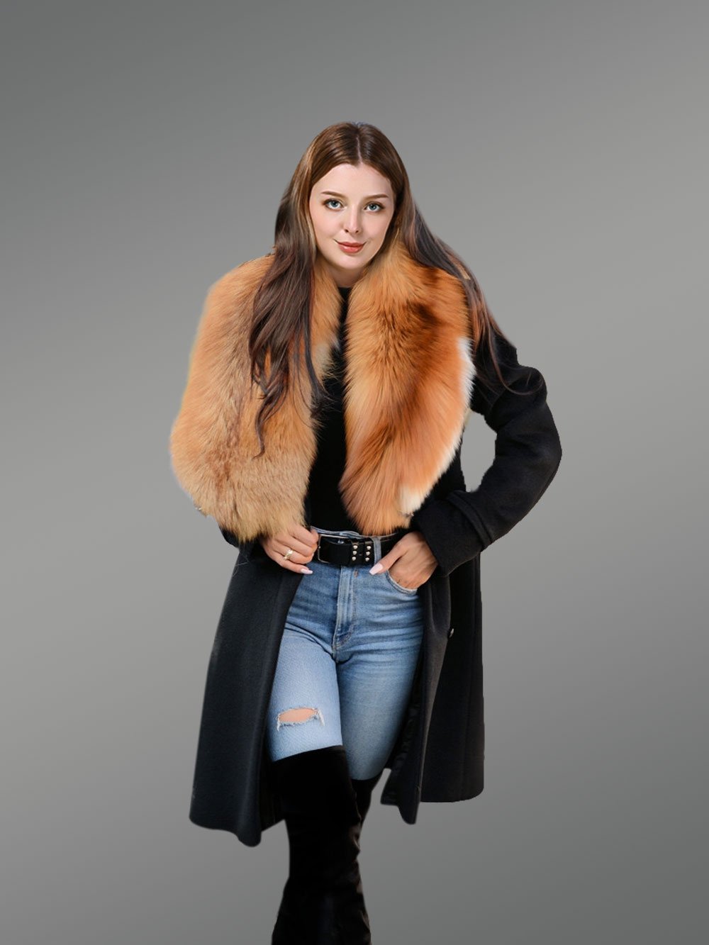 Woolen Long Coat with Fur - Image 4