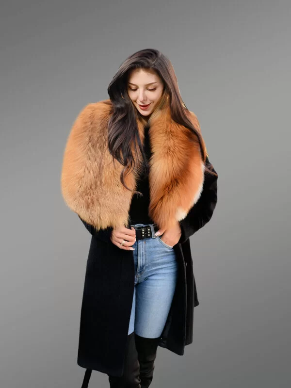 Woolen Long Coat with Fur