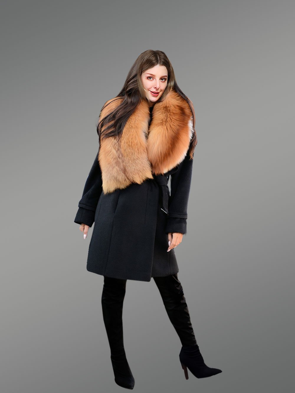 Woolen Long Coat with Fur - Image 5