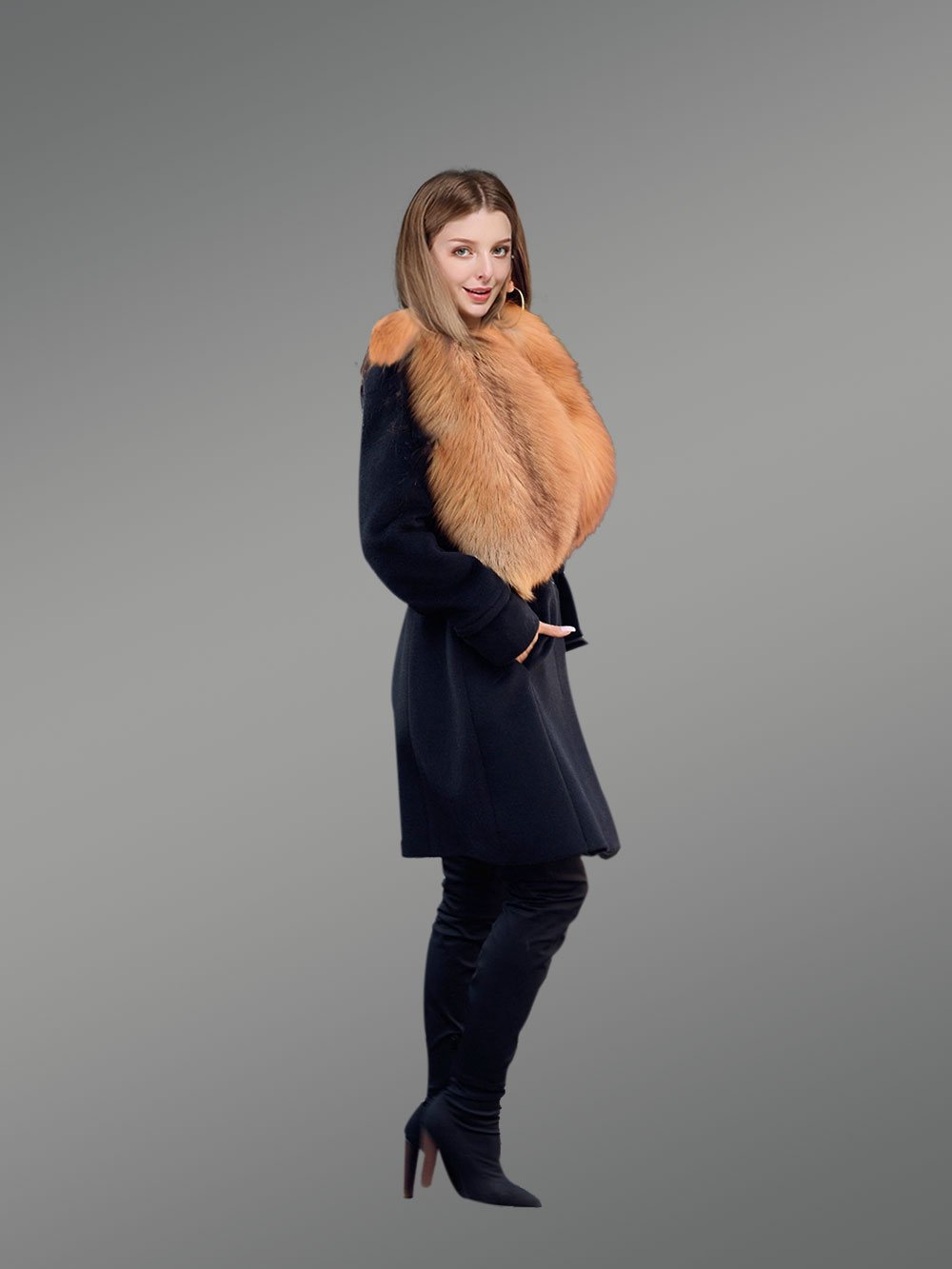 Woolen Long Coat with Fur - Image 7