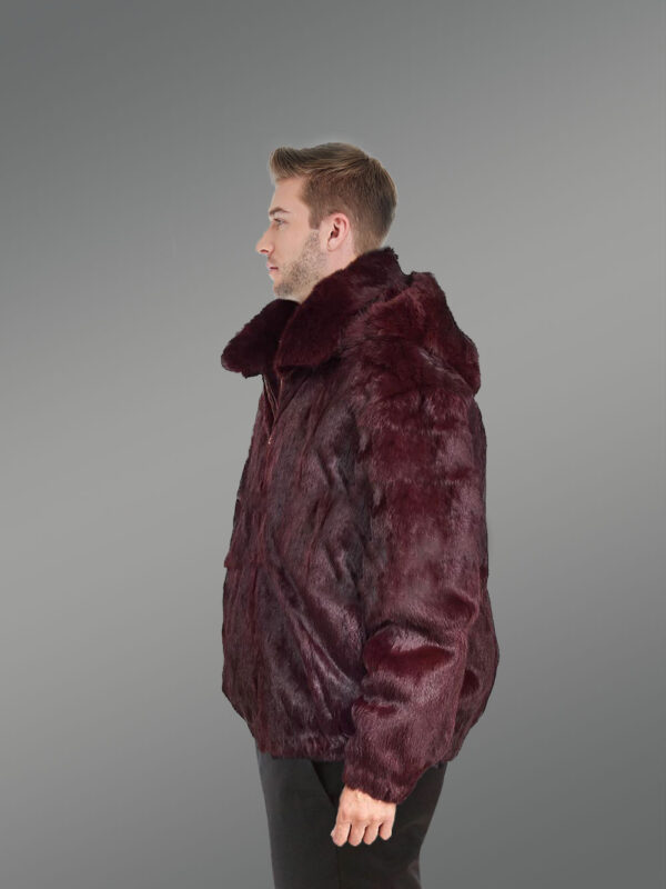 Rabbit Fur Bomber Jacket Men with Detachable Hood - Image 6