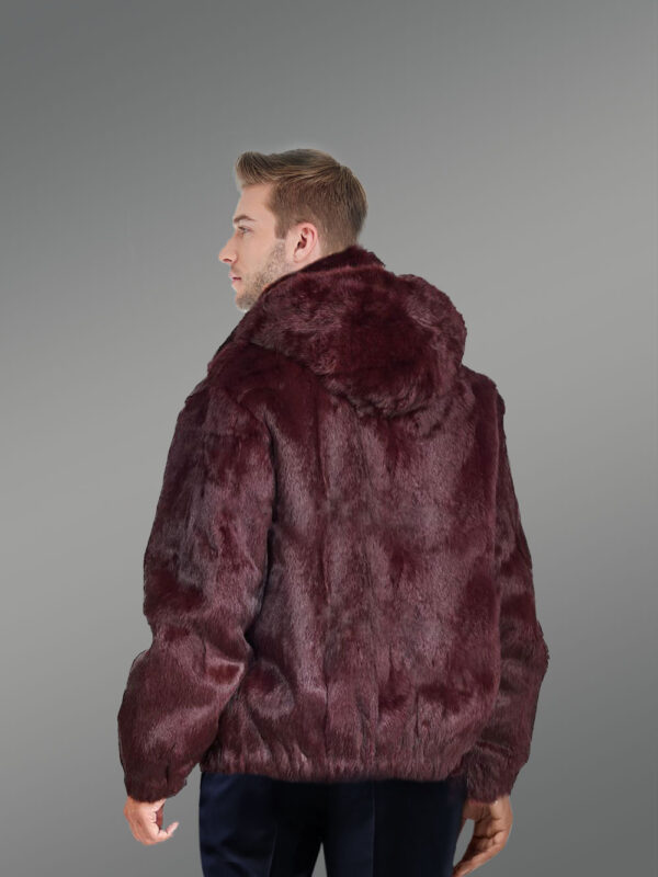 Rabbit Fur Bomber Jacket Men with Detachable Hood - Image 5