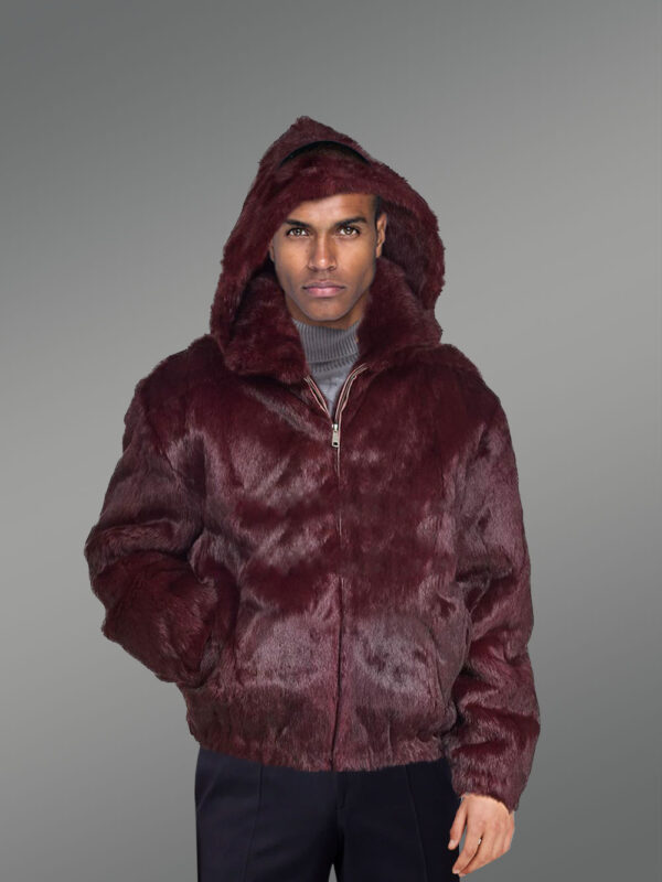 Rabbit Fur Bomber Jacket Men with Detachable Hood - Image 4