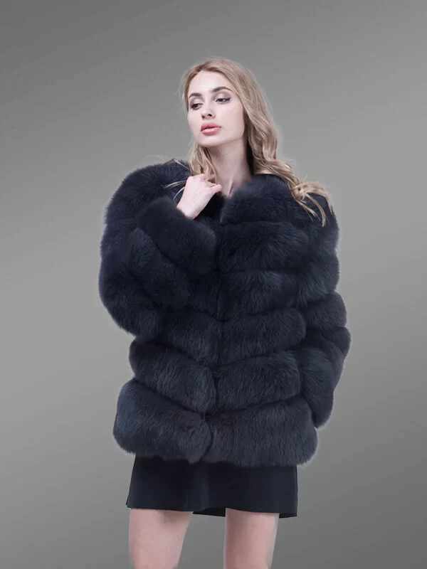 Women’s Stylish Coal Black Real Fox Fur Paragraph Winter Coat - Image 2