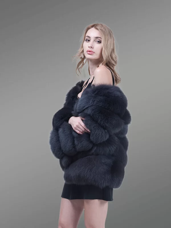 Women’s Stylish Coal Black Real Fox Fur Paragraph Winter Coat - Image 3