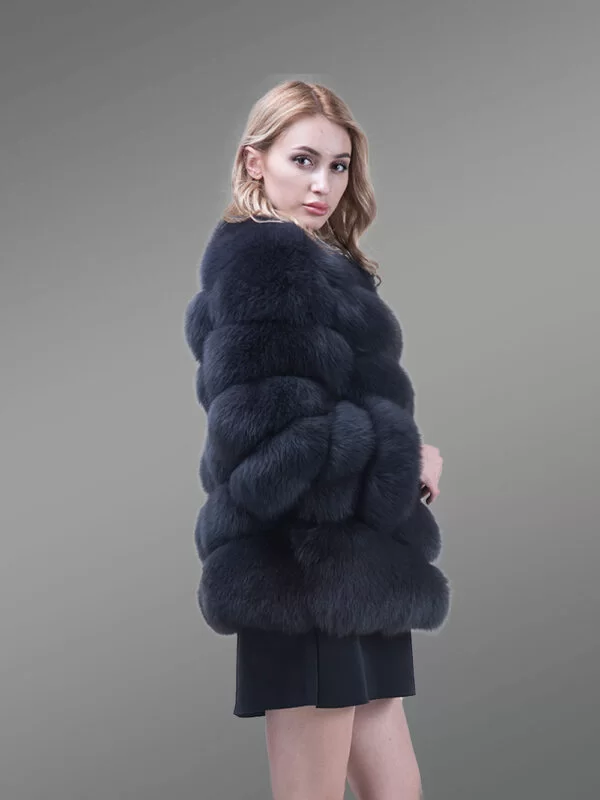 Women’s Stylish Coal Black Real Fox Fur Paragraph Winter Coat - Image 5