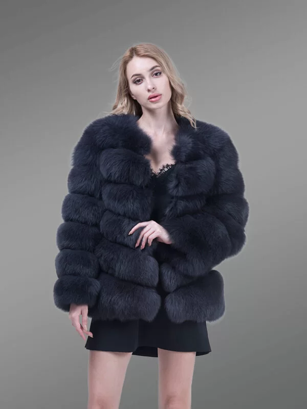 Women’s Stylish Coal Black Real Fox Fur Paragraph Winter Coat - Image 4