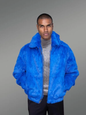 bomber fur jacket with hood for men