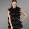 five paragraphed real fox fur winter vest in black