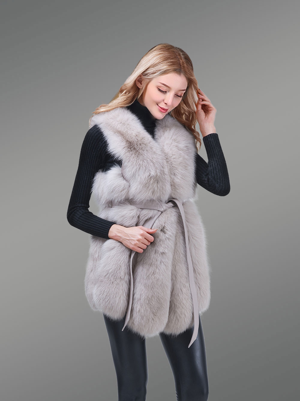 Womens Fox Fur Elegant Vest - Image 5
