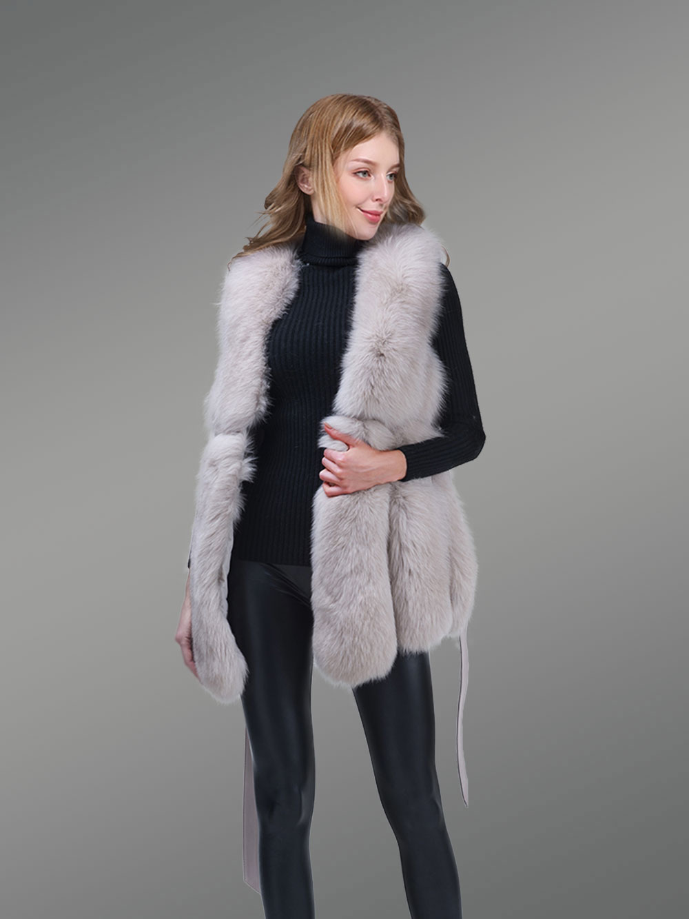 Womens Fox Fur Elegant Vest - Image 4