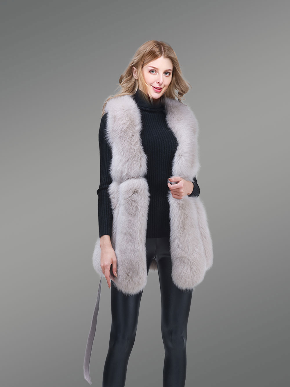 Womens Fox Fur Elegant Vest - Image 3