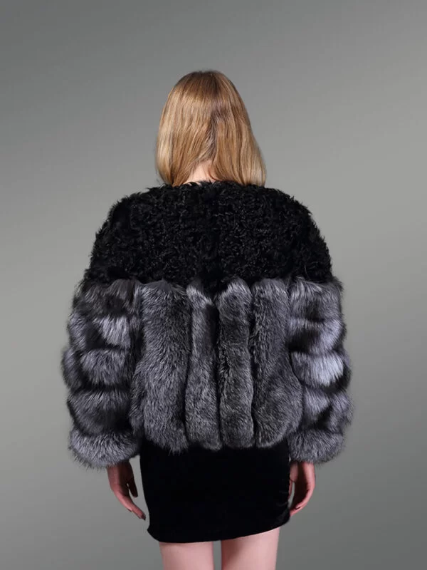 Womens Fox Fur Short Coat With Accentuated Shoulder - Image 5