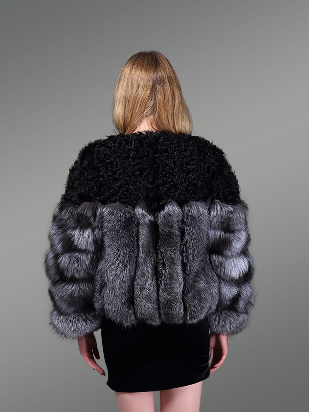 Womens Fox Fur Short Coat With Accentuated Shoulder - Image 5