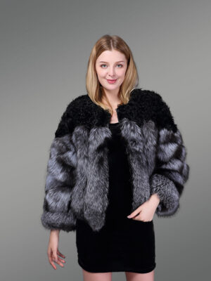 Womens Fox Fur Short Coat With Accentuated Shoulder
