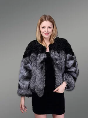 Womens Fox Fur Short Coat With Accentuated Shoulder