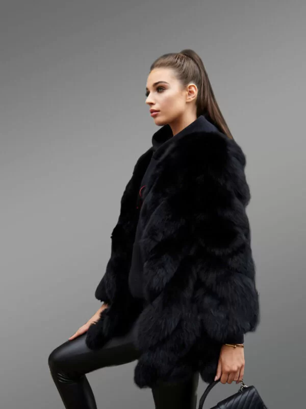 Brown Grey oversized fur mid-length coat for women - Image 6