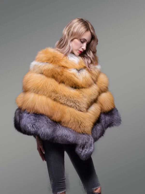 Women’s Stylish And Unique Triangular Poncho Style Multi-Color Real Fur Winter Coat - Image 2