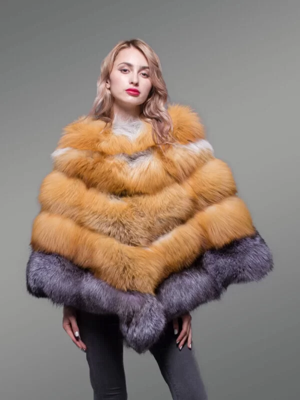 Women’s Stylish And Unique Triangular Poncho Style Multi-Color Real Fur Winter Coat - Image 7
