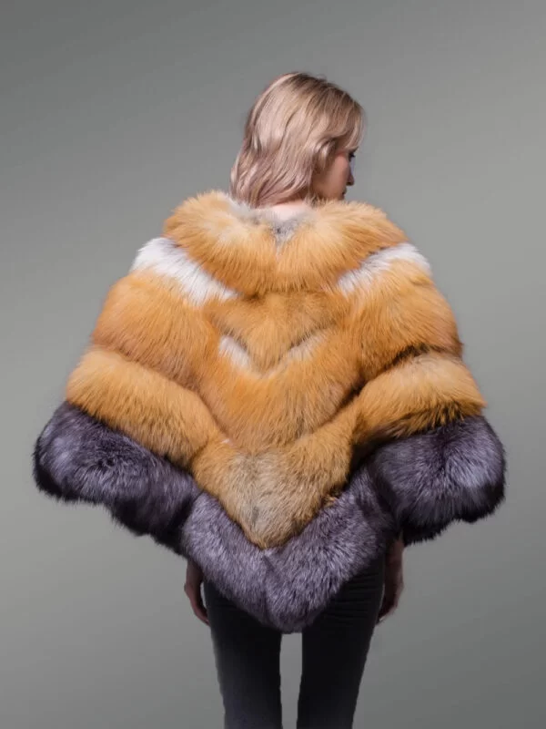 Women’s Stylish And Unique Triangular Poncho Style Multi-Color Real Fur Winter Coat - Image 6