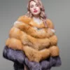 poncho style multi-color real fur winter coat