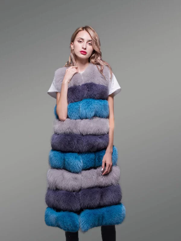 Women’s Multi Color Super Warm and Long Real Fox Fur Paragraph Winter Vest - Image 3